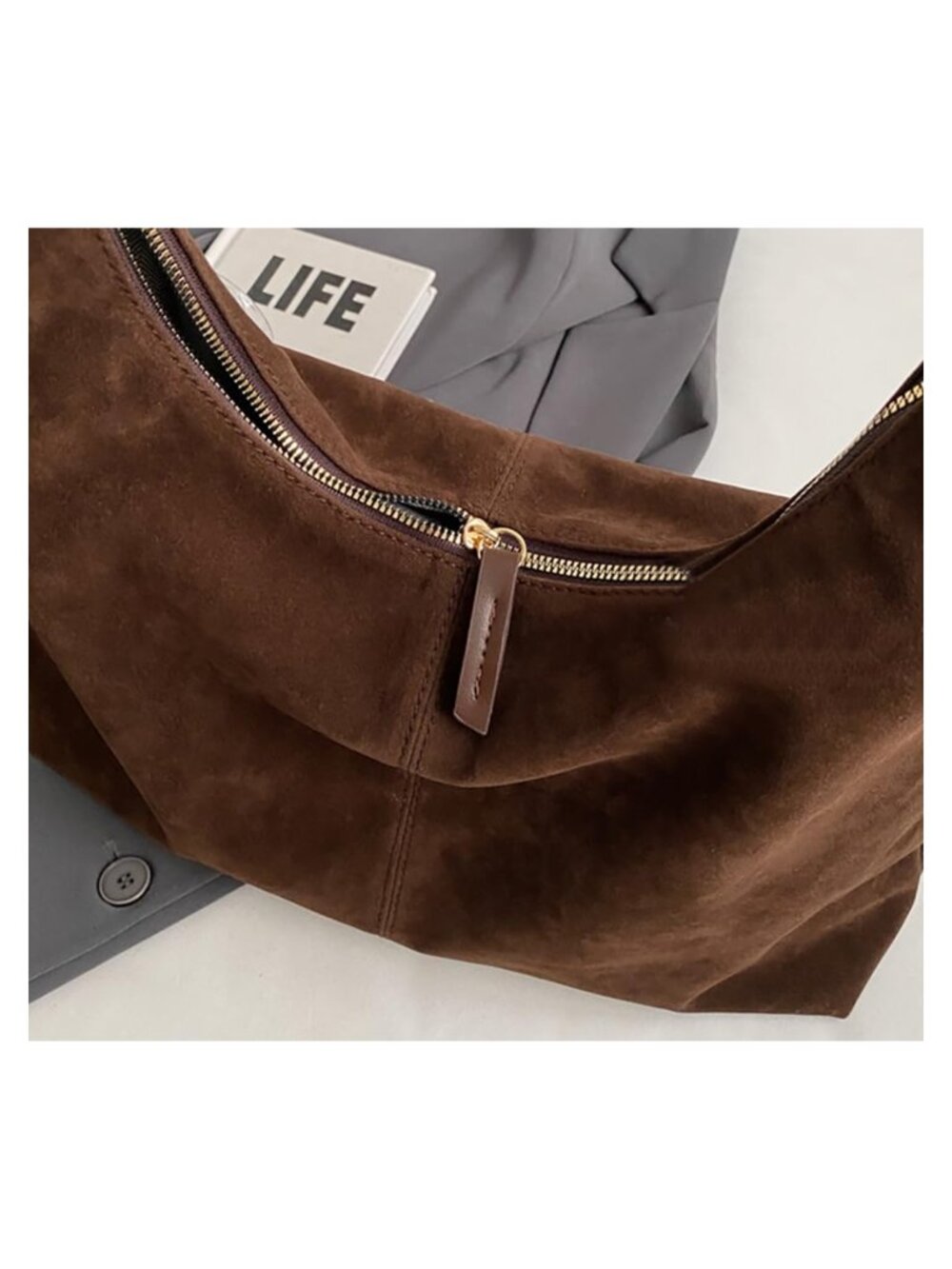 Women's Faux Suede Slouchy Hobo Shoulder Bag Crescent Tote Fall - Picture 7 of 7